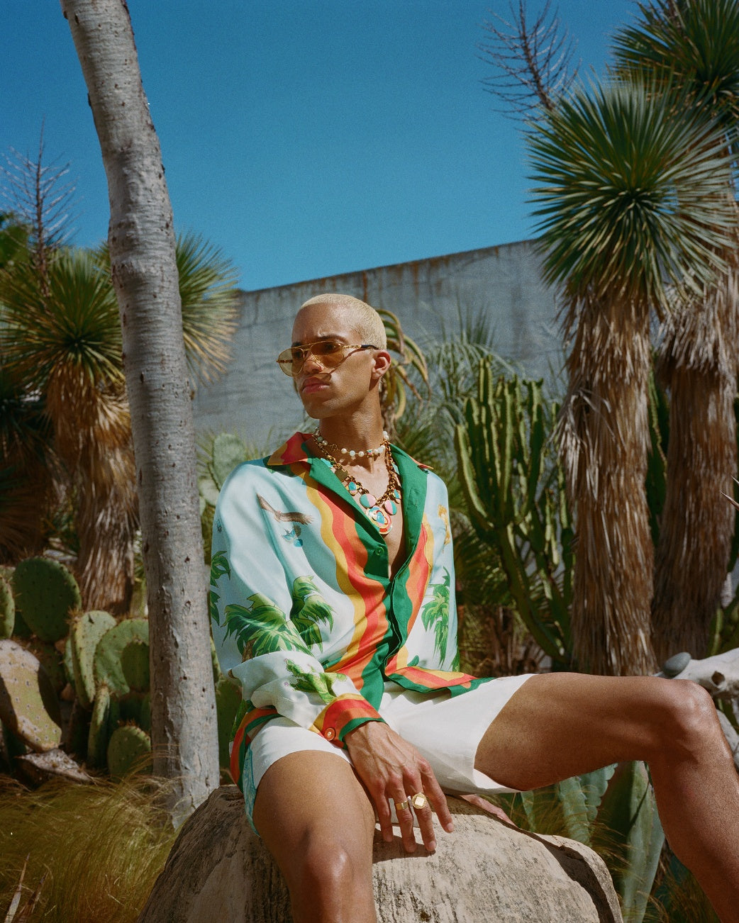 Palm Springs Tennis Club Cuban Collar Silk Shirt