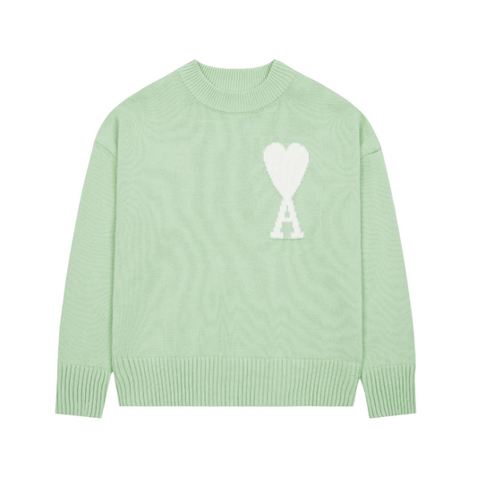 Ami Paris Grüner Pullover mit weißem Herz