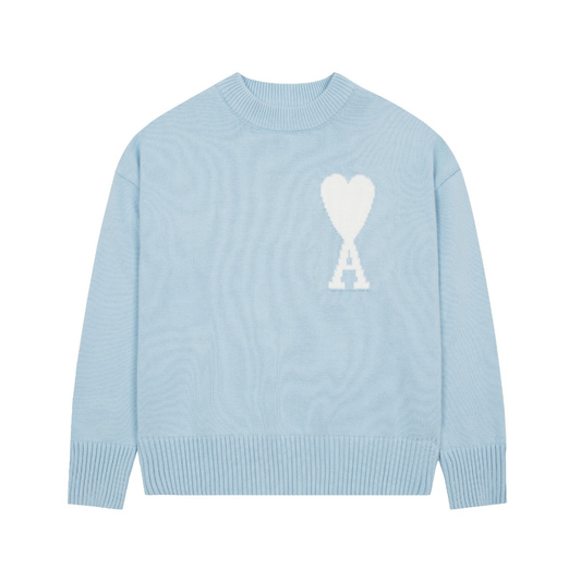 Ami Paris Blauer Pullover mit weißem Herz