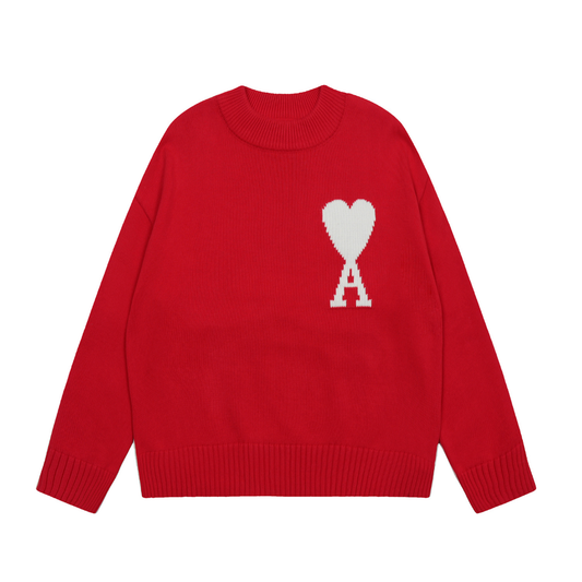 Ami Paris Rot-Weißer Pullover mit Herz