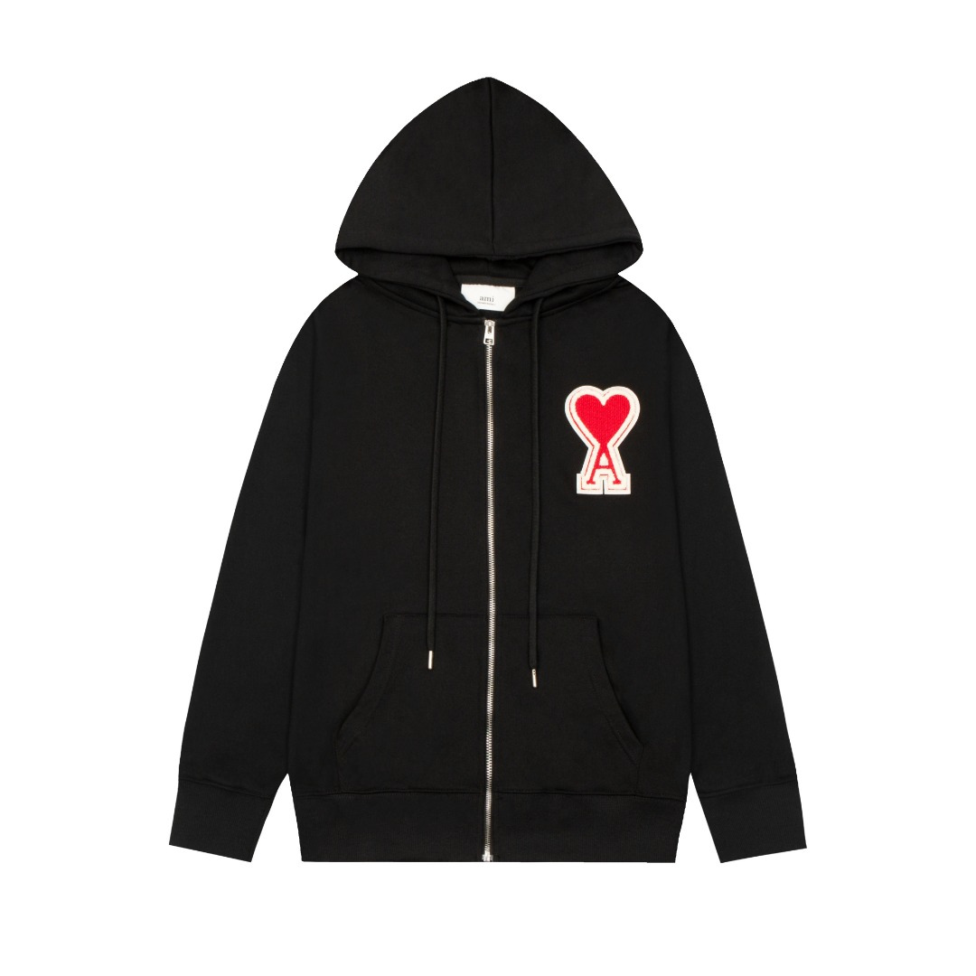 Veste Ami Paris Noir Cœur Rouge