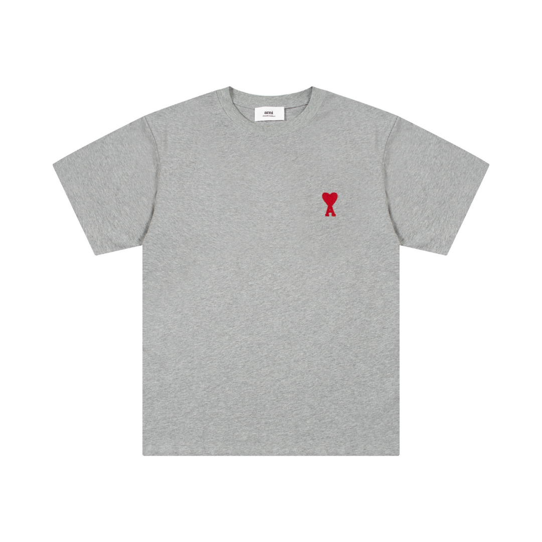 Ami Paris – T-Shirt mit rotem Herz in Grau