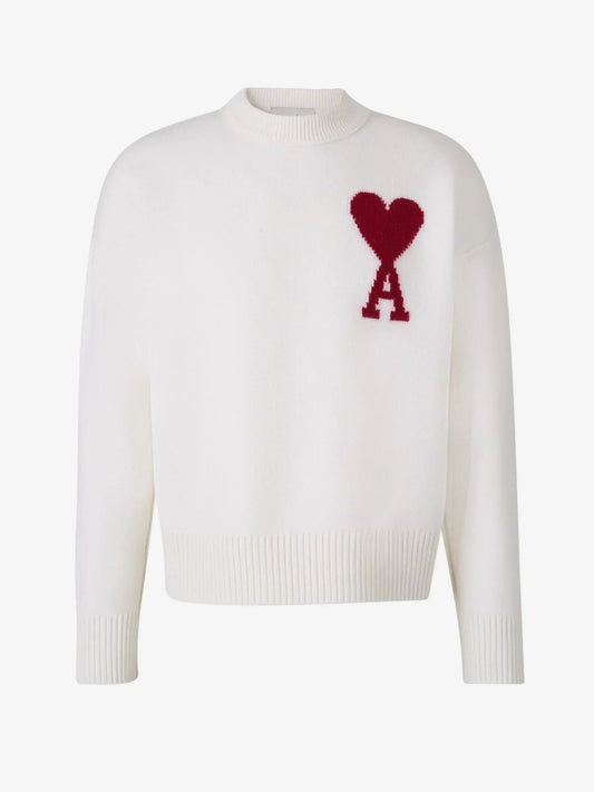 Weißer Friend-Pullover mit rotem Herz