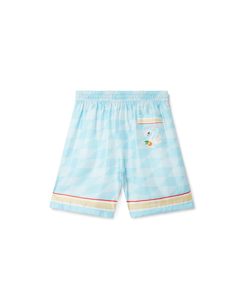 Karierte und schwanenblaue Seidenshorts