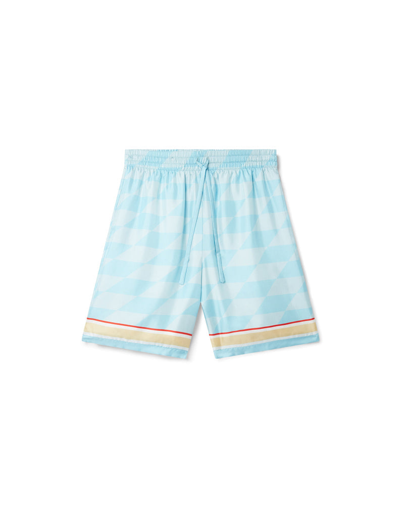 Karierte und schwanenblaue Seidenshorts