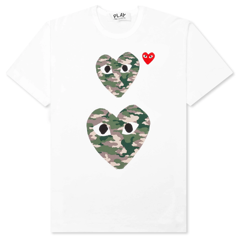 CDG Weißes T-Shirt mit doppeltem Camouflage-Muster