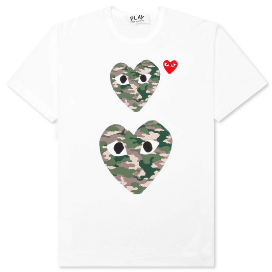 CDG Weißes T-Shirt mit doppeltem Camouflage-Muster