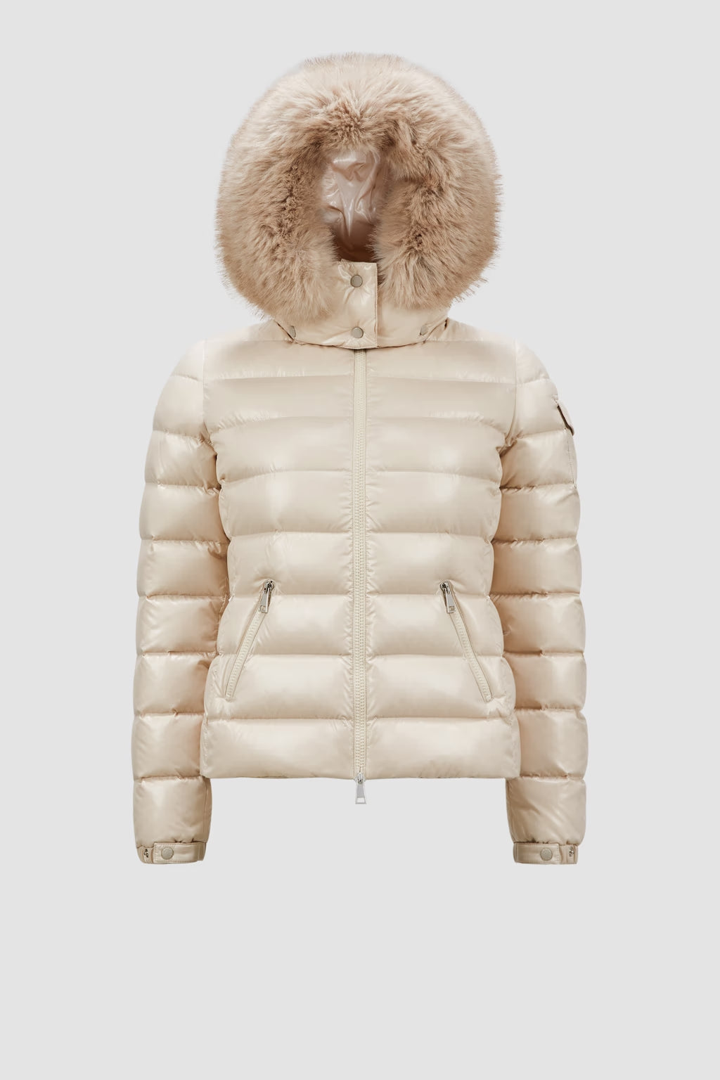 Moncler Badyf Kurze Daunenjacke mit Kapuze Hellbeige