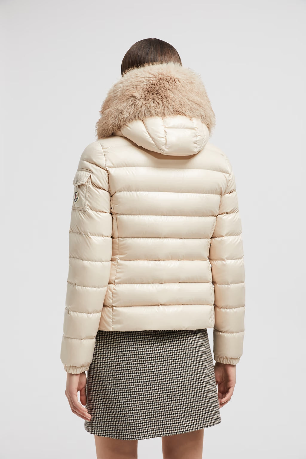 Moncler Badyf Kurze Daunenjacke mit Kapuze Hellbeige