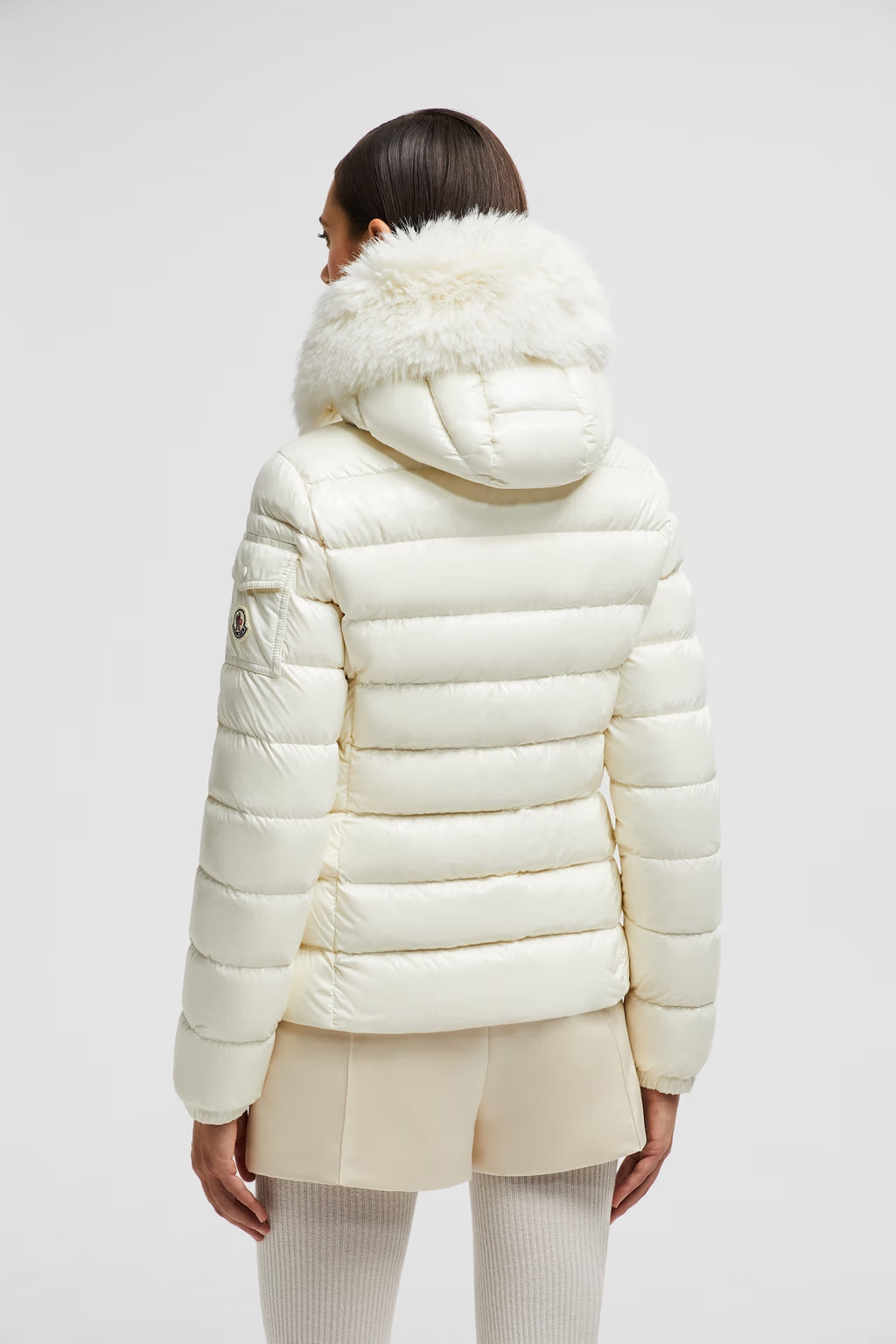 Moncler Badyf Weiße kurze Daunenjacke mit Kapuze