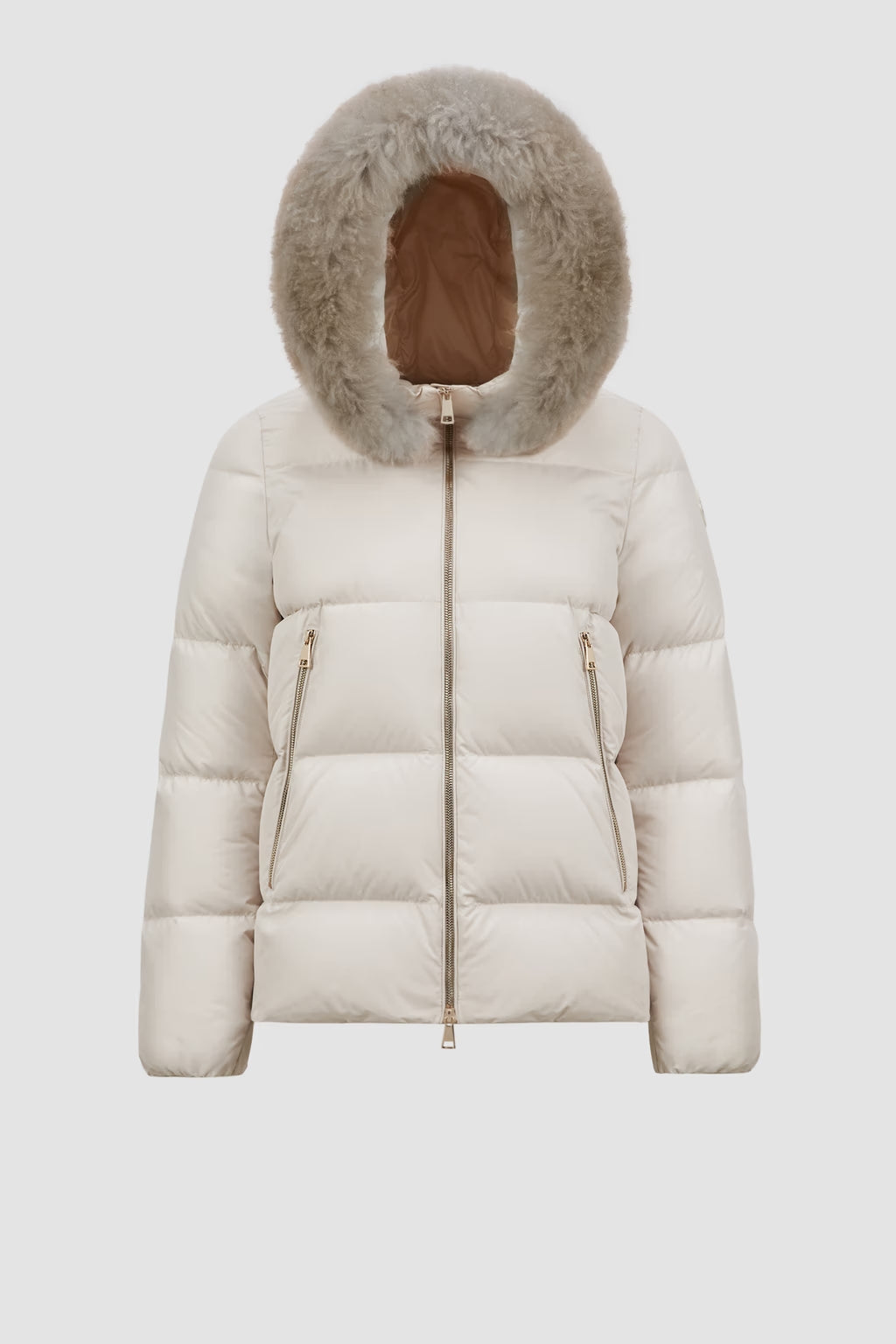 Moncler Laichefur Kurze Daunenjacke mit Kapuze Weiß 