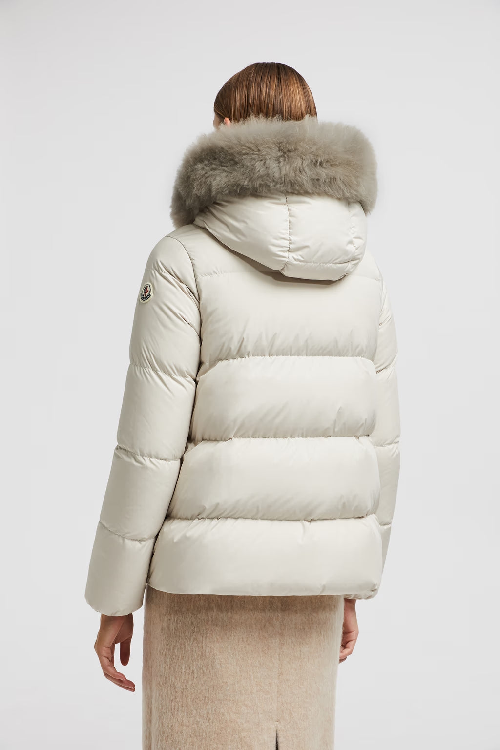 Moncler Laichefur Kurze Daunenjacke mit Kapuze Weiß 