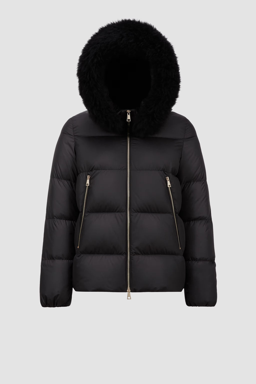 Moncler Laichefur Kurze Daunenjacke mit Kapuze Schwarz