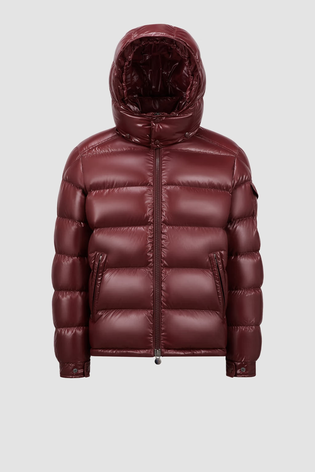 Moncler Maya Bordeaux Kurze Daunenjacke mit Kapuze