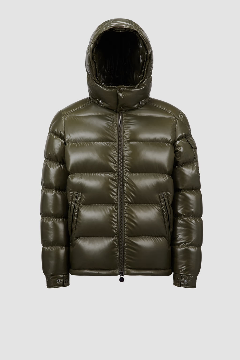 Moncler Maya Kurze Daunenjacke mit Kapuze Olivgrün