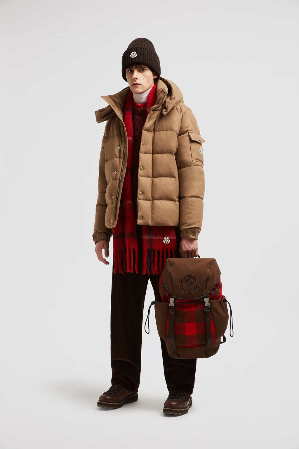 Moncler Vezere Kurze Flanell-Daunenjacke Hellbraun 