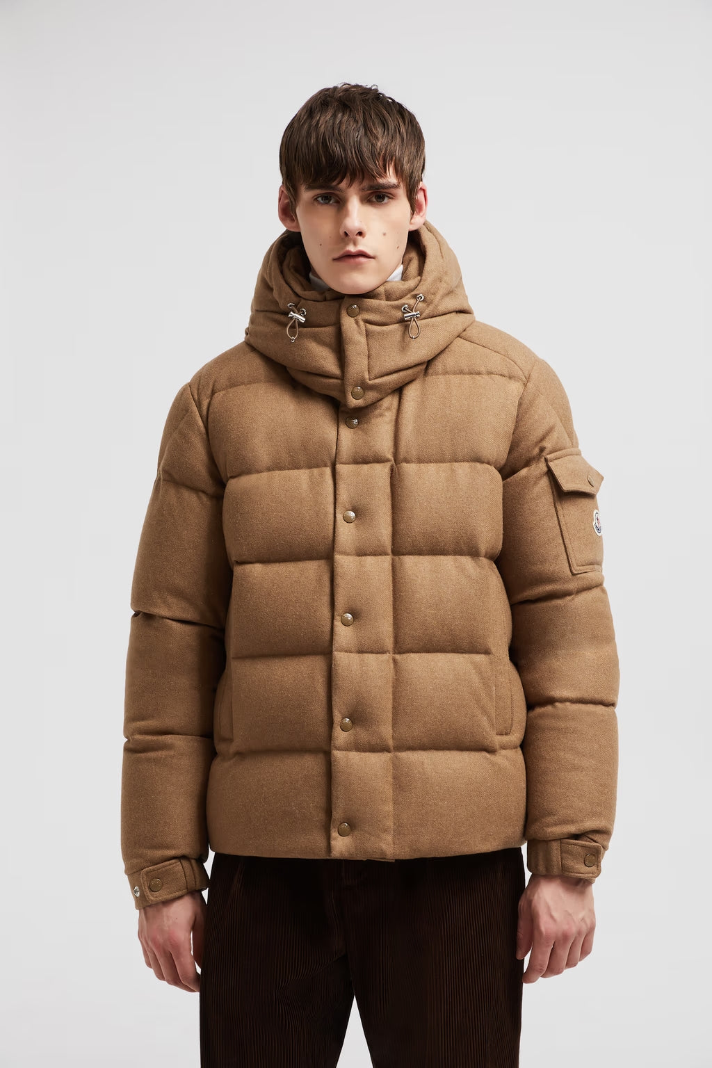 Moncler Vezere Kurze Flanell-Daunenjacke Hellbraun 
