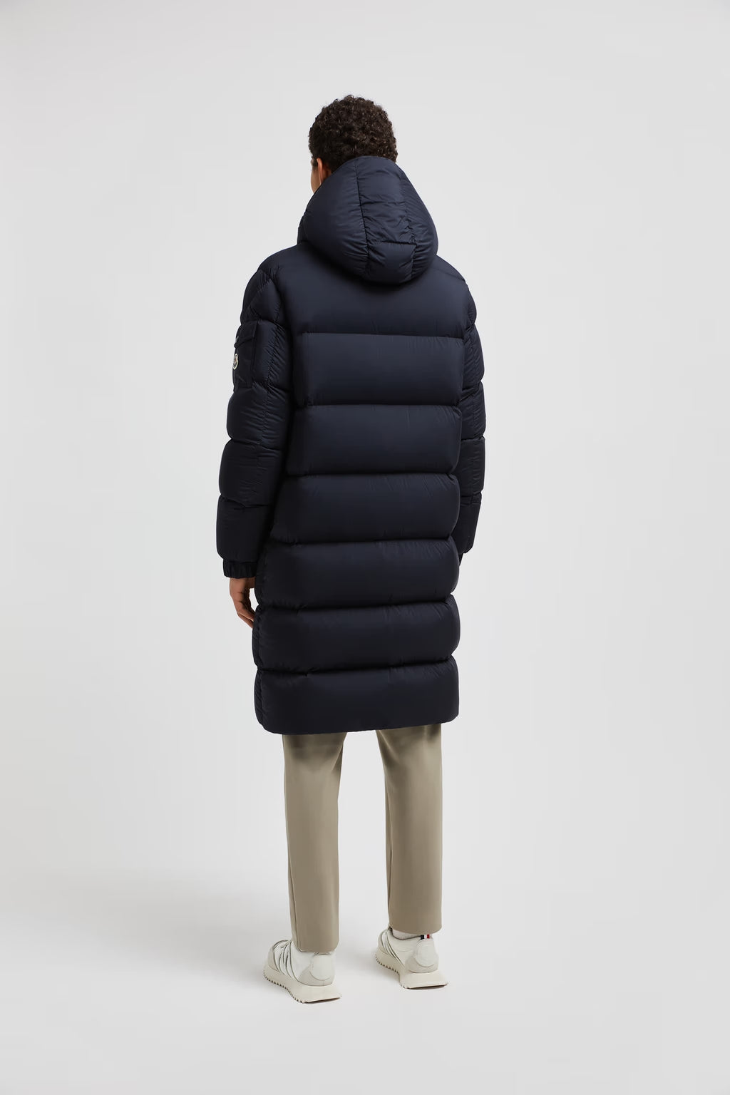 Moncler Hanoverian Mitternachtsblaue lange Daunenjacke mit Kapuze