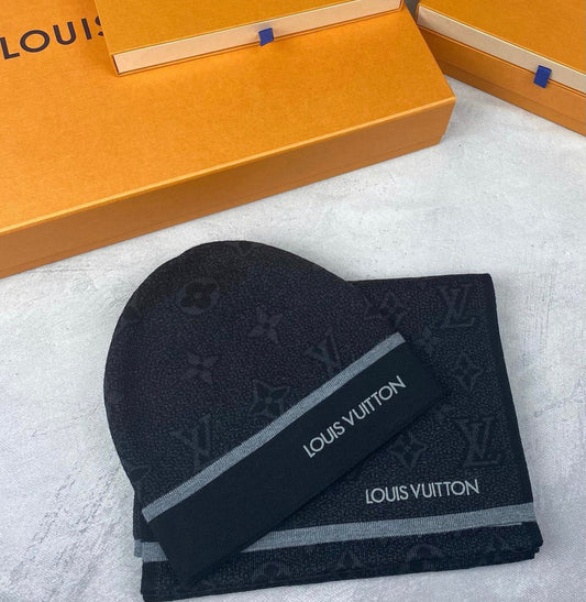 Louis Vuitton Schwarzes Hut- und Schal-Set